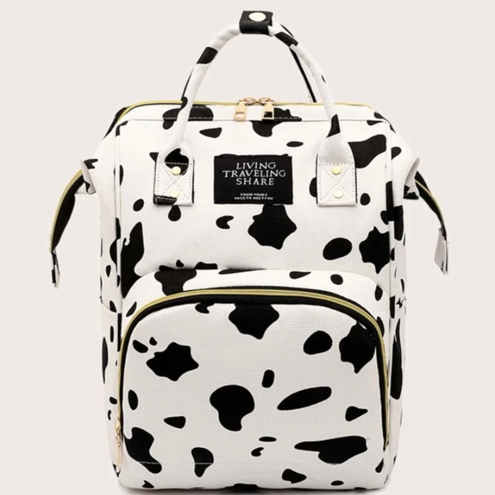 Cow print backpack & matching wallet